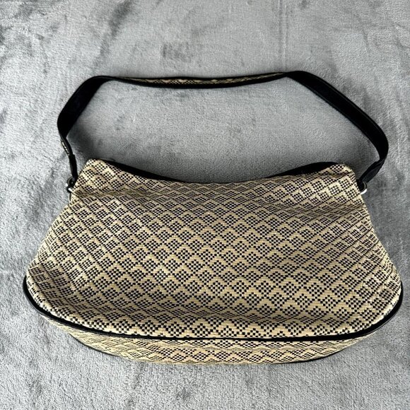 Rolfs Diamond Weave Straw Handbag Purse Bag Cream Black Light Weight BOHO - Picture 4 of 11